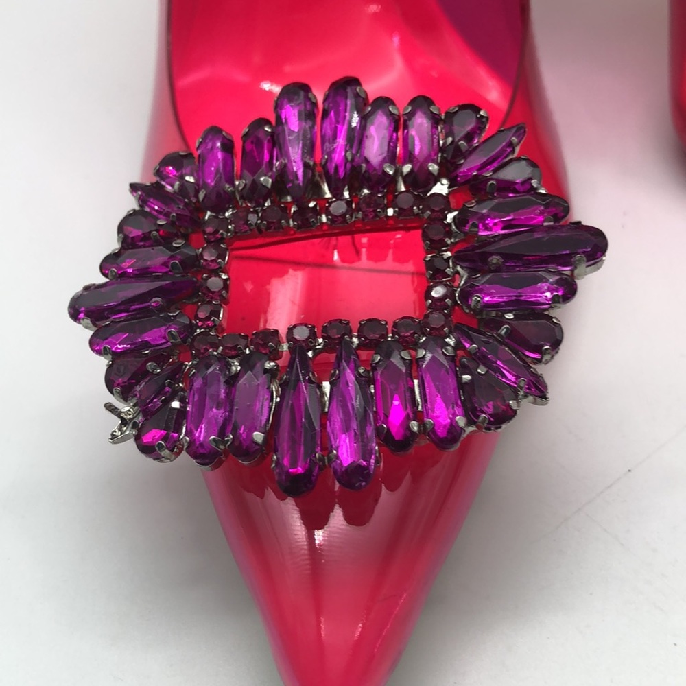 Good American Metallic Hot Pink Embellished Pointed-Toe Stiletto Heels - Picture 3 of 8